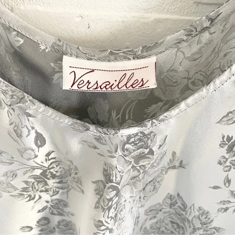 Vintage Silver Satin Baroque Roses Cami Iridescent Floral Tank Top sz XL/XXL - Picture 5 of 14